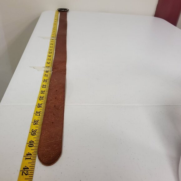 Fossil Women‎ Western Embossed Leather Statement Belt Size M Round Jeweled Brown - Picture 6 of 9